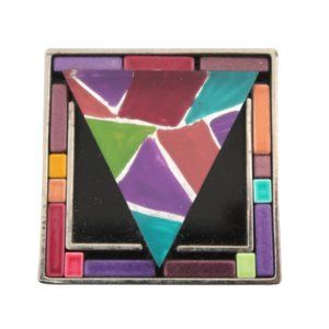vtg 80s LANGANI painted glass mosaic Brooch